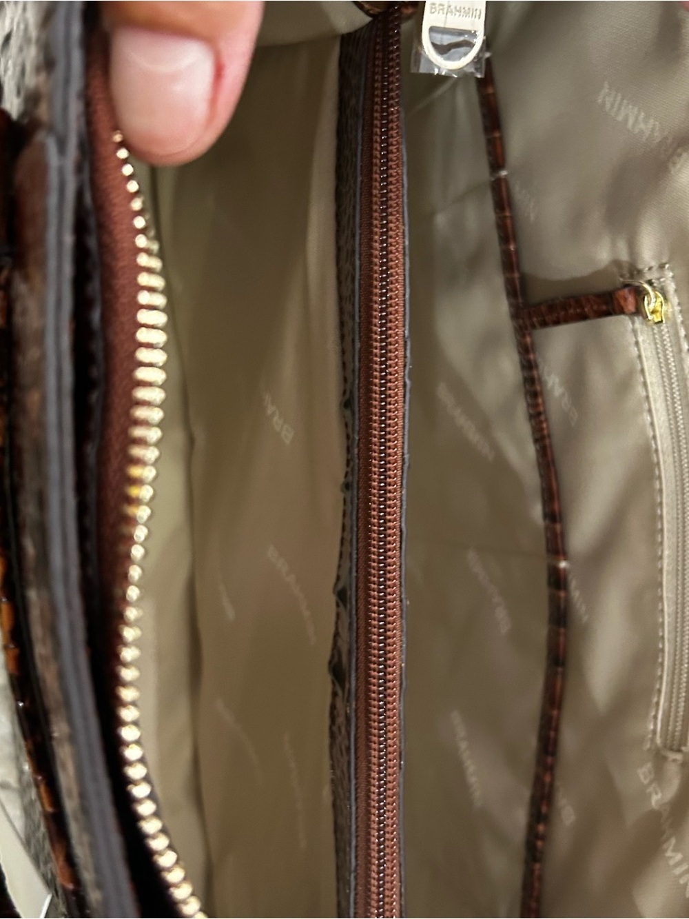 NWT Brahmin Small Finley Melbourne Pecan Croc Satchel Handbag w Dustbag $385 - Picture 8 of 9